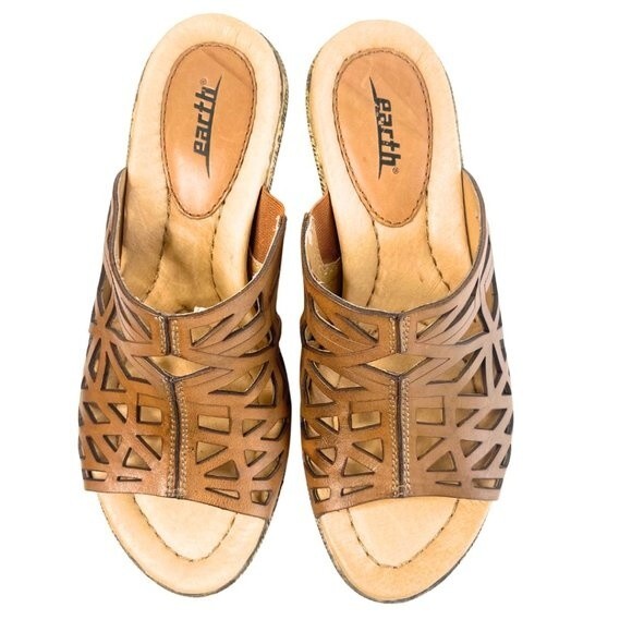 Earth | Women's  Slip on Leather Wedge Sandals Size 8 - Picture 4 of 14